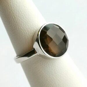 Sterling silver checkerboard cut Smokey Topaz Smoky Quartz ring